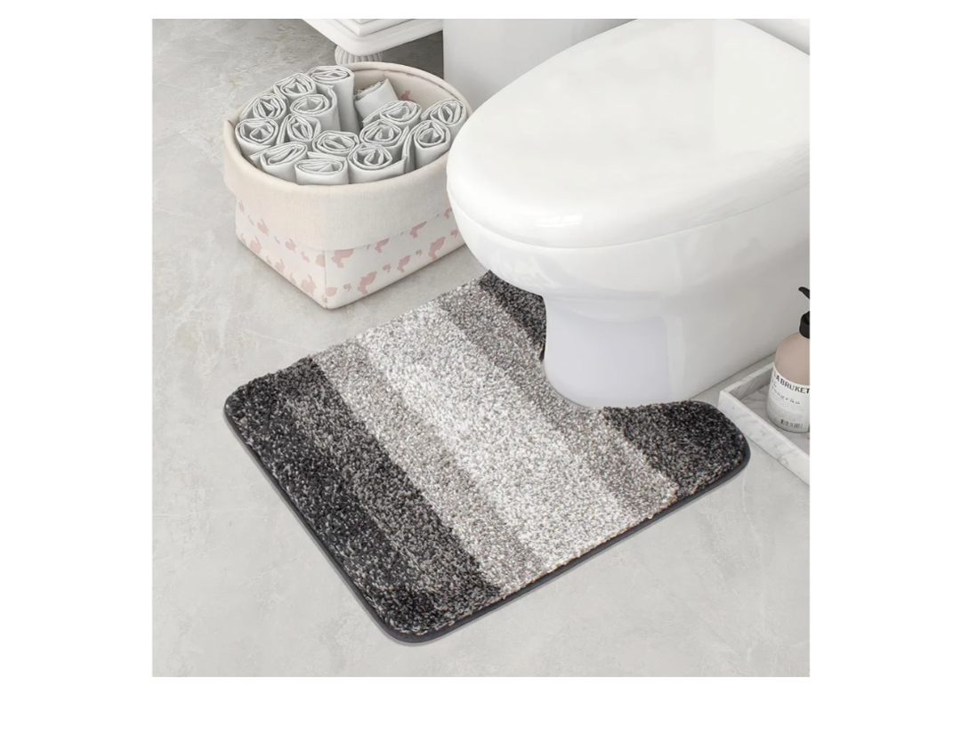 Walensee Contour Rug (20 x 24, Ombre Grey) - Non Slip, Water Absorbent, Soft Microfiber Shaggy Bath Mat, Machine Washable, U Shape Toilet Rug