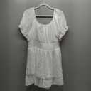 SCOMCHIC Women Plus Size Romper Dress Short Jumpsuit Square Neck Long Sleeve Fall High Waist Ruffle Mini Boho Jumpsuits (XX-Large, White)