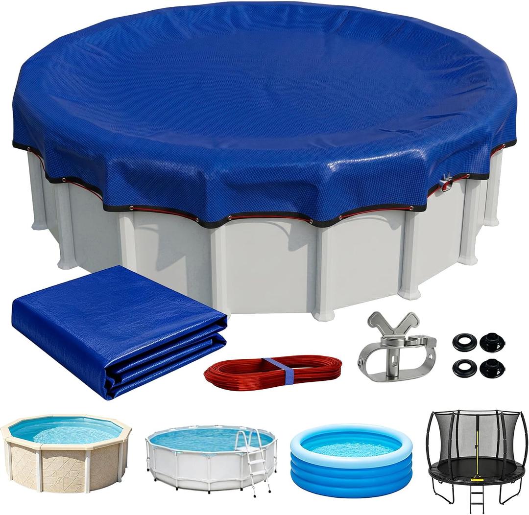 Ultra-Thick 28FT Pool Cover for Above Ground Pools, Easy Install Remove