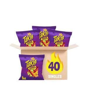Takis Fuego 40 pc / 1 oz Multipack - Hot Chili Pepper & Lime Flavored Extreme Spicy Rolled Tortilla Chips - Individual Bags, Perfect for Tailgates, Parties, Lunchboxes or Lunches,  Best Before 01/15/26