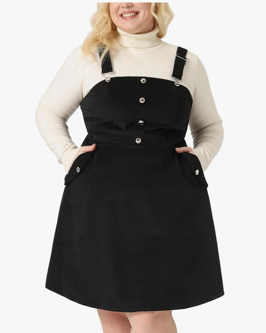 Agnes Orinda Plus Size Corduroy Pinafore Short Dress for Women Adjustable Strap Overall Dress Suspender Skirt, 2X