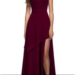 MUSHARE Women's Halter Neck Formal Dress Sexy Split Party Long Cocktail Dresses Burgundy, Small