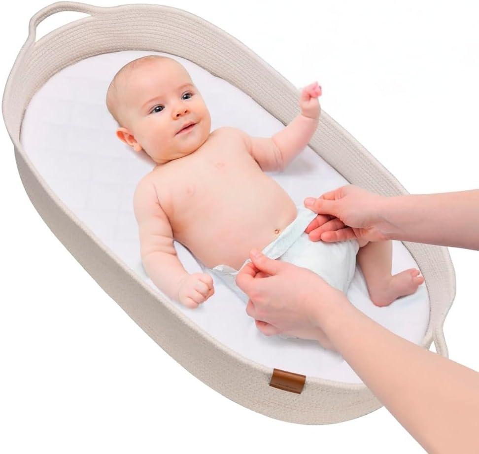 Portable Cotton Rope Moses Basket for Newborn, Standard, Skin