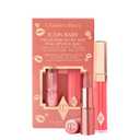 Charlotte Tilbury Icon Baby Lip Duo Kit - Mini K.I.S.S.I.N.G Satin Shimmer Lipstick & Full Size Hall of Fame High Shine Gloss Set - Hydrating Long Lasting Makeup Duo for On-the-Go Glossy Shine