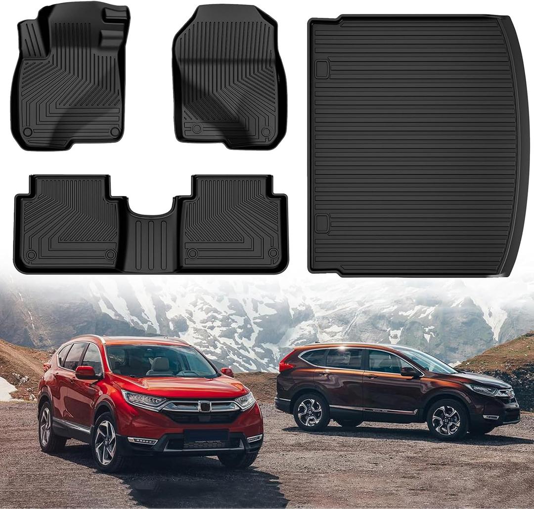 All Weather Floor Mats Fit for Honda CRV 2017-2022 (Not fit Hybrid): Custom Fit TPE Rubber Floor Liners for Honda CR-V 1st & 2nd Row & Trunk Mat Full Set Car Mats (Upper Position)