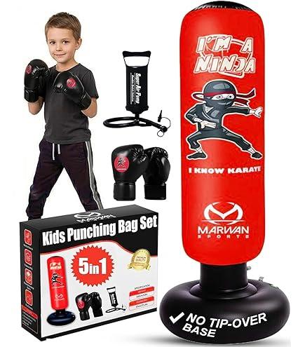 Kids Inflatable Punching Bag Toys: 4 Modes Interactive Boxing Game Stand Set with Music LED Lights Air Pump - Christmas Birthday Gifts Sports Play for Boys Girls Ages 6 7 8 9 10 11 12 Year Old