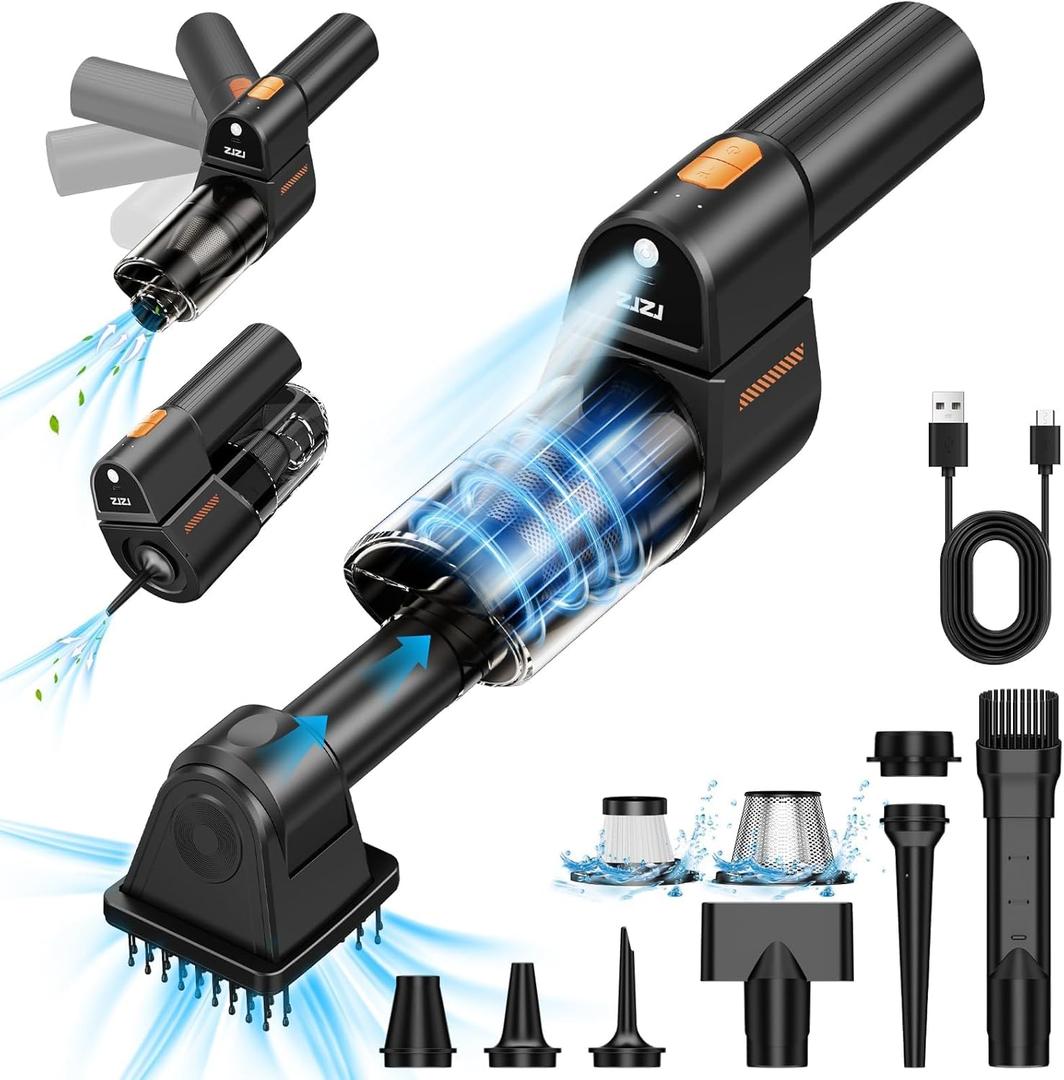 Pet Hair Handheld Vacuum, 35000Pa Brushless Motor Vacuum Cleaner and Air Duster, 3-Speed Adjustable Cordless Mini Car Vacuum Cleaner with LED Light and Multi-Nozzles for Car, Pet, Home