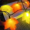 2 x Abeja Fall Maple Leaf Lights, 8.5FT LED Leaf String Lights with 10 3D Orange Yellow Leaves, Indoor Outdoor Fall Lights for Bedroom Thanksgiving Party Garden Patio