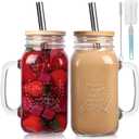 2 Pack 24Oz Mason jar cups with lids and straws, Mason Jars with Handle