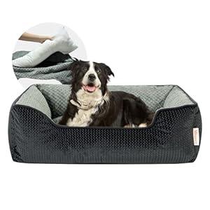 Miguel Removable Washable Dog Bed for Medium Dog - Rectangle Pet Bed for Large Cats with Zipper Cover Bolster Cuddle Puppy Bed with Supportive Side Wall Slip-Resistant Bottom, Dark Gray 35 Inch
