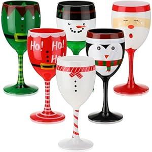 Nitial 6 Pcs Christmas Wine Glasses Set, 6.8 oz Festive Holiday Drinkware with Stem Wineglass Gift, Ideal for Red or White Wine at Christmas Dinners, New Years Family Party Gatherings (Santa Snowman)