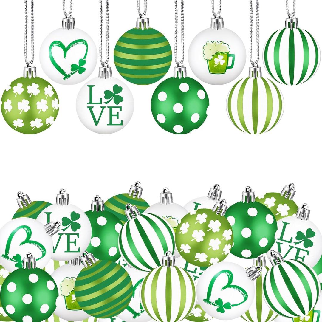Libima 40 Pcs Hanging Ball Decor Ornament for St. Patrick's Day Mardi Gras Ball Decorations for Party Shelf Decor(Shamrock)