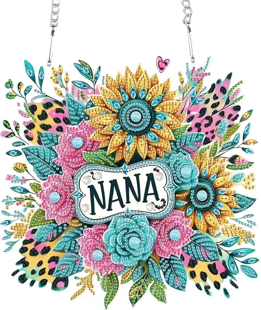 Diamond Art Painting Hanging Pendant, NANA DIY Sunflower 5D Special Shape Crystal Diamond Art Partial Mosaic Making Craft Wreath Ornaments, Large size Home Wall Decor Window Decoration Handmade Gift