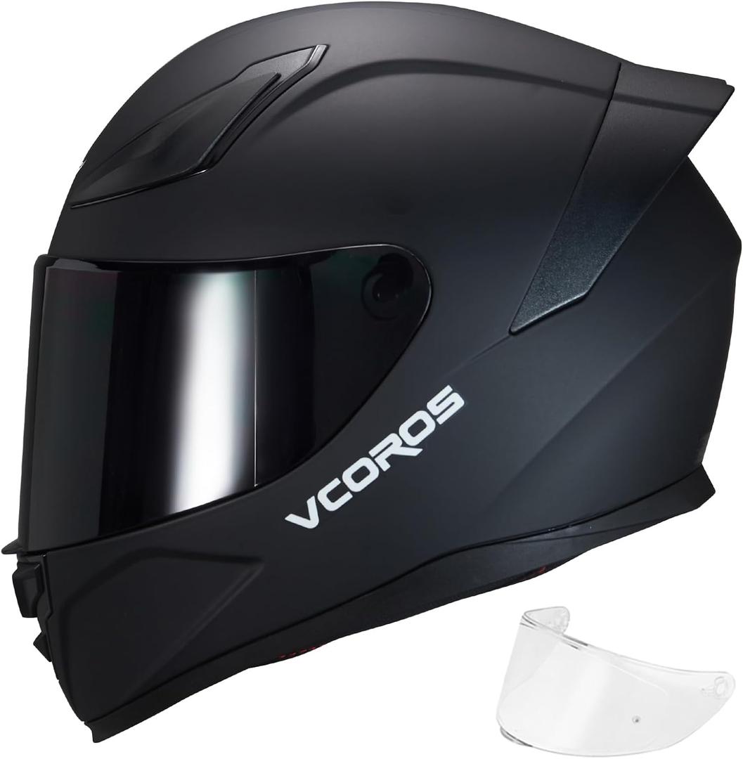 VCOROS Motorcycle Full Face Helmet for Unisex-Adults DOT Approved WS-609 Motorbike Street Bike Racing Helmets (Medium, Matte Black-B)
