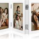 decorUhome Triple 4x6 Picture Frame Vertical, Engineered Wood Trifold Photo Frame with Plexiglass for Tabletop Display, 4x6, White