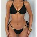 SHENHE Women's String Bikini Set Triangle Halter Starfish Sexy Brazilian Thong Swimsuits 2 Piece Black Large (Black)