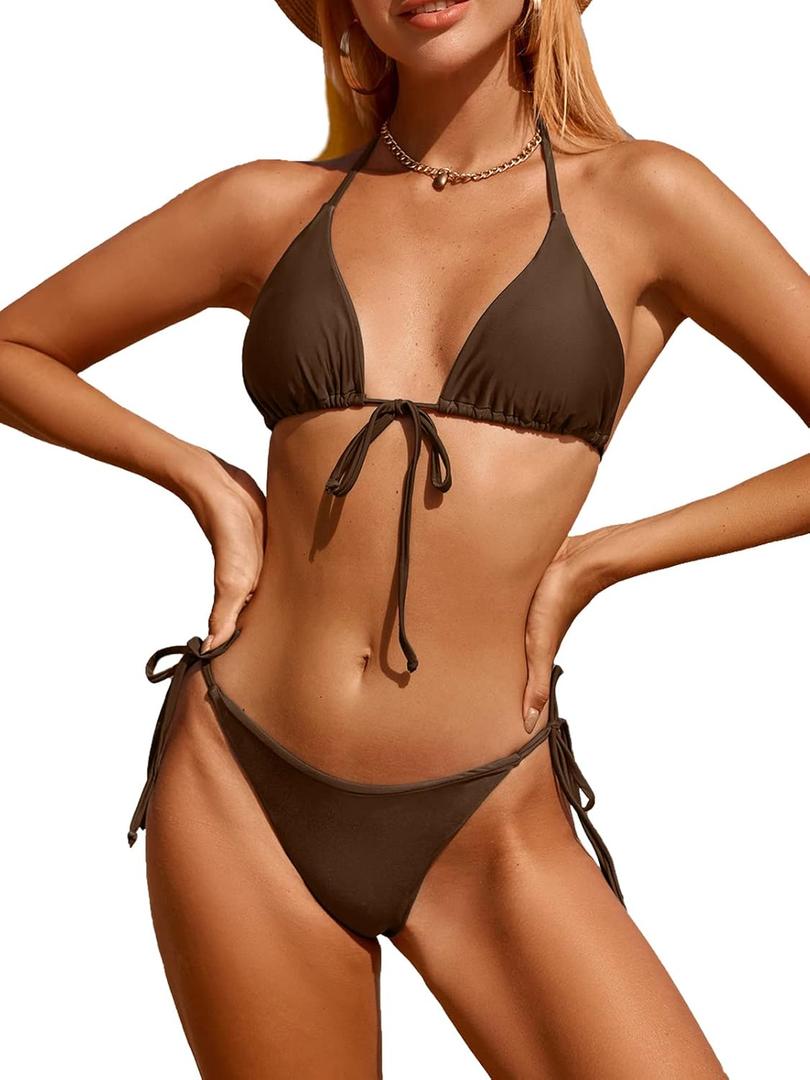 Bikinis Swimsuit Set for Women Swimwear Triangle Bathing Suit Tie String Thong, XS