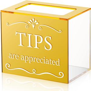 Vesici Acrylic Tips Jar for Bartender, 6 x 4 x 5 Inch, Wall Mounted Tip Box Bucket Plastic Donation Raffle Cash Box for Bartender Bars Restaurants Musicians Driver Money Storage(Gold)