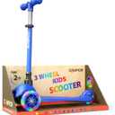 Blue Mini 3 Wheel Scooter for Kids Lean-to-Steer with LED Light-Up Wheels, Adjustable Handlebar, Wide Anti-Slip Deck, Smooth PU Wheels, Rear Foot Brake Toddler Scooter for Ages 2+