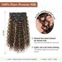 Clip in Hair Extensions, FLUFYMOOZ 4PC 100 Pure Protein Silk Hair Extensions Long Soft Natural Hairpiece 16 Inch Curly Hair Extension for Women (Medium Brown Ash Blonde Highlight)