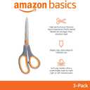 Amazon Basics Stainless Steel Scissors for Office, Crafts, Multipurpose, Sharp, Comfort Grip, PVD Coated, 3 Pack, Multicolor