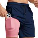 Men Swim Trunks with Compression 7 Inches Breathable Liner Quick Dry Zipper Pockets for Board Beach Gym Running XXL