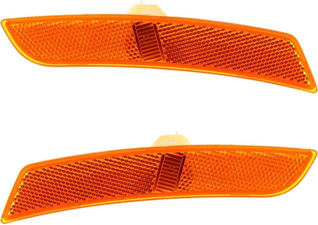 Front Right Passenger & Left Driver Side Pair Bumper Reflector Signal Marker Light Replacement Set For 2014-2019 Cadillac CTS Sedan, ATS 2016-2024 Chevy Camaro Orange Plastic Lens GM2550200 GM2551200