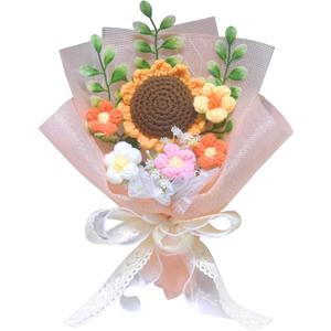 Crochet Flower Bouquet, Knitted Flowers, Completed Crochet Sunflower Daisy Flowers for Graduation Gifts Birthday Home Decor (Pink)