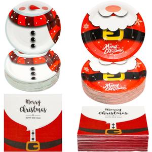 180Pcs Christmas Party Supplies Paper Plates and Napkins Serve 60 Disposable Tableware Set for Birthday Party Decorations Game Day Family School Holiday Sports Events