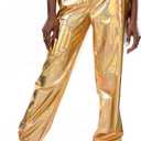 SIAEAMRG Womens Shiny Metallic High Waist Stretchy Jogger Pants, Wet Look Hip Hop Club Wear Holographic Trousers Sweatpant