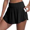 LUCKYCATCUS Women's High Waisted Athletic Shorts Flowy Ruffle Skirt Front Workout Tennis Running Shorts for Women with Zipper Pocket Navy blue, M
