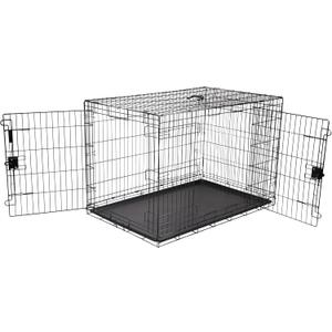 Amazon Basics Portable Metal Wire Dog Crate for Large Dogs, Double Door with Removable Tray, Divider Panel, Easy to Assemble, 48" x 30" x 32.5", Black