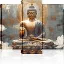 Buddha Canvas Wall Art 5 Piece Zen Wall Decor Buddhism Meditation Painting for Spiritual Room Living Room Home Decor Office Framed(Picture-1,8x14inx2 8x18inx2 8x22inx1) (40x22 inch)