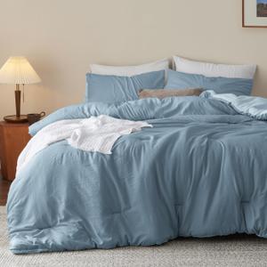 Bedsure Queen Size Comforter Set, Reversible Blue Soft Prewashed Bedding for All Seasons, 3 Pieces Warm Down Alternative Bed Set, 1 Lightweight Comforter (90"x90") and 2 Pillowcases (23"x29")