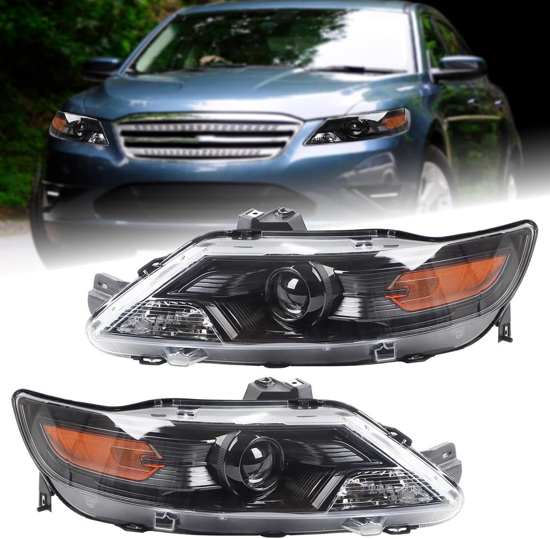 Duolctarms W/o Bulb Halogen Type Black Pair Projector Headlights Headlamps Assembly Compatible for 2010 2011 2012 Ford Taurus BG1Z13008B BG1Z13008A
