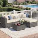 Wisteria Lane 5 Piece Outdoor Patio Furniture Set, All Weather Wicker Rattan Sectional Sofa Conversation Set with Cushions & Glass Coffee Table, Ideal for Backyard Porch Garden Balcony, Beige