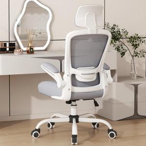 Mimoglad Office Chair, High Back Ergonomic Desk Chair with Adjustable Lumbar Support and Headrest, with flip-up Armrests for Guitar Playing (Moon Grey)