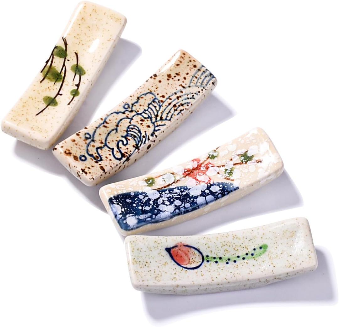 Japanese Style Chopstick Holder Set of 4 Pcs Ceramic Chopstick Stand Rest Tableware Kitchen Tools (HH)