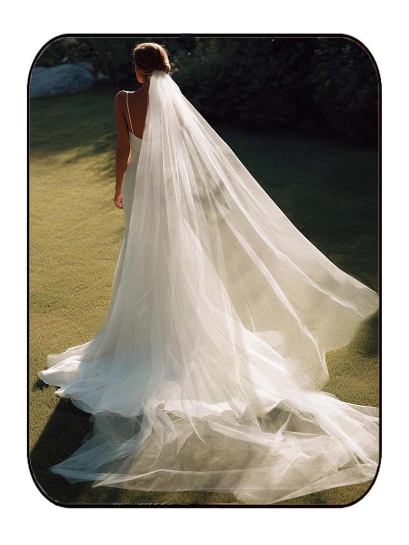 Unsutuo Cathedral Wedding Veil 2 Tier Bridal Veil with Comb Drop Veils Cut Edge for Bride (Ivory)
