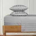 URBANHUT 1000 Thread Count 100% Cotton Damask Twin XL Size Sheets, Long Staple 4 Piece Striped Bedsheet, Luxury Hotel Sateen Weave - Soft & Breathable, Better Than Egyptian, 16" Deep Pocket -Silver Grey