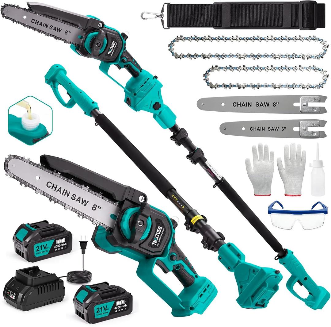 TNELTUEB 4-In-1 Cordless Pole Saw & Mini Chainsaw, 1000W Brushless Motor