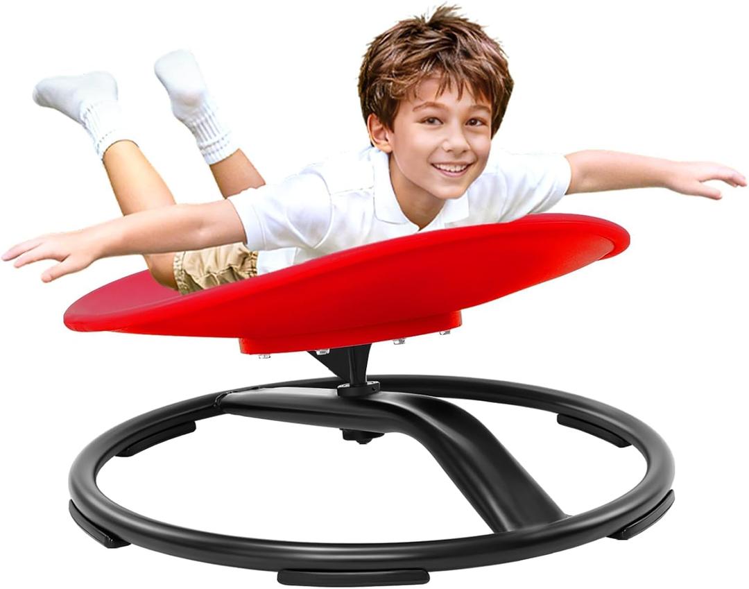 Zhenx Spinning Chair for Autistic Kids (Ages 3-18) - 220LBS Capacity Sensory Swivel Seat - Sensory Toy for Teens with ADHD/Autism - Sit and Spin Calming Gift to Improve Focus & Body Balance (Red), 21x19 Inch