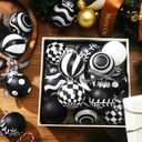 Chuangdi 24 Pcs Christmas Ball Ornaments for Tree Black and White Tree Decorations Modern Striped Swirl Polka Dots Hanging Ball 2.36'' Plastic Balls for Holiday Hanging Decor (Mixed Print)