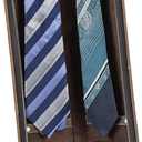 Travel Ties Case, Genuine Leather Portable Necktie Cufflinks Storage Box, Zipper Tie Holder Organizer for Mens Coffee