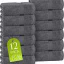 White Classic Dark Gray Washcloths Set for Body and Face Towel, Cotton Wash Cloths Bulk 12 Pack, Spa Fingertip Wash Clothes 12x12 Inch, Soft Absorbent Gym Towels
