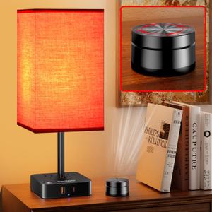 Bedroom Table Lamp with Remote Operation Control,Dimmable Bedside Table Desk Light with USB C+A Charging Ports 2 AC Outlets,Nightstand Lamp White Shade Lamp for Living Room,Dorm,Home Office,Decor (5.Red + Remote)