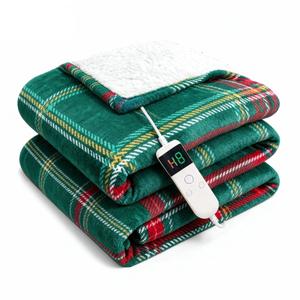 Electric Blanket Heated Twin, Soft Flannel 62"x84" Plaid Heating Blanket with 8 Hours Auto Off 10 Fast Heating Levels Machine Washable Sherpa Heated Blanket with Overheating Protection, Dark Green, Twin (62" x 84")