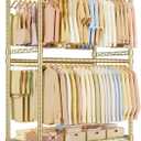 ULIFHOME P4 Plus Rolling Clothes Rack Heavy Duty, Clothing Racks for Hanging Clothes, Free Standing Garment Racks with Wheels, Portable Closet Rack 45'' W 20.5'' D 80.5'' H, Max Load 570 Lbs, Gold