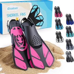 Greatever Snorkel Fins Adjustable Buckles Open Heel Swim Flippers Travel Size Short Swim Fins for Snorkeling Diving Swimming Adult Men Womens