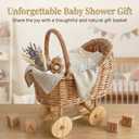 Woven Rattan Stroller-Shaped Flower Basket with Handle, Handwoven Decorative wicker baby carriage Basket for Baby Shower, Wedding, Party Decor, Floral Arrangements & Gift Hampers